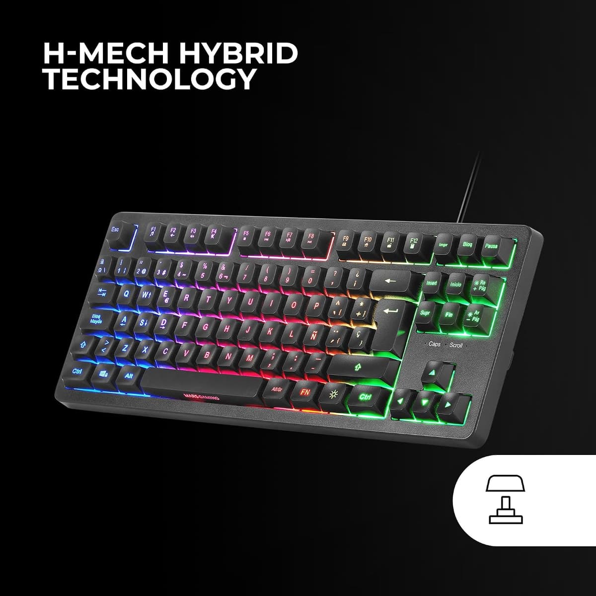 Mars Gaming MK023, Idioma Portugués, Teclado Gaming TKL, Tecnología Híbrida H-Mech, Iluminación FRGB Rainbow, Anti-ghosting, Compatibilidad Universal, Negro MK023PT — view 2