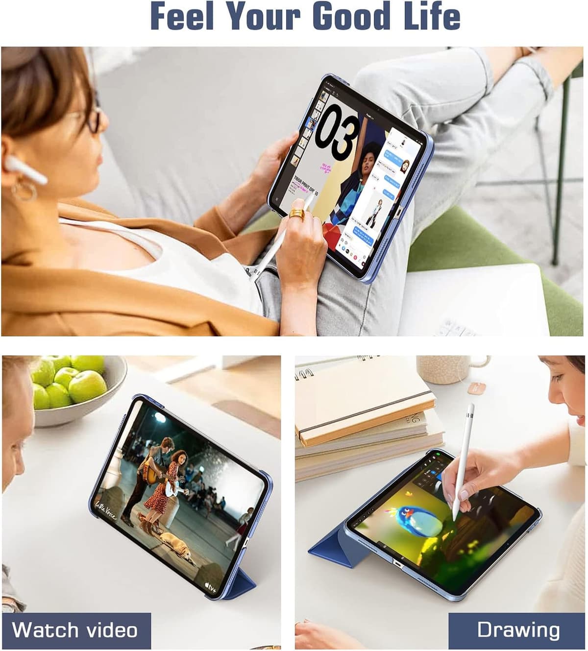TiMOVO Case for iPad (A16) 11th Generation 11 Inch 2025/iPad 10th Generation 10.9 Inch 2022, Slim Stand Cover with Hard Translucent Back, Support Touch ID, Auto Wake/Sleep, Abyss Blue — view 6