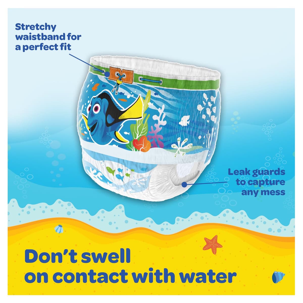Huggies Little Swimmers, Swim Nappies, Size 5-6 - 33 Pants - Maximum Protection Swimming Nappies with Leak Guards - All-Round Stretchy Waistband — view 3