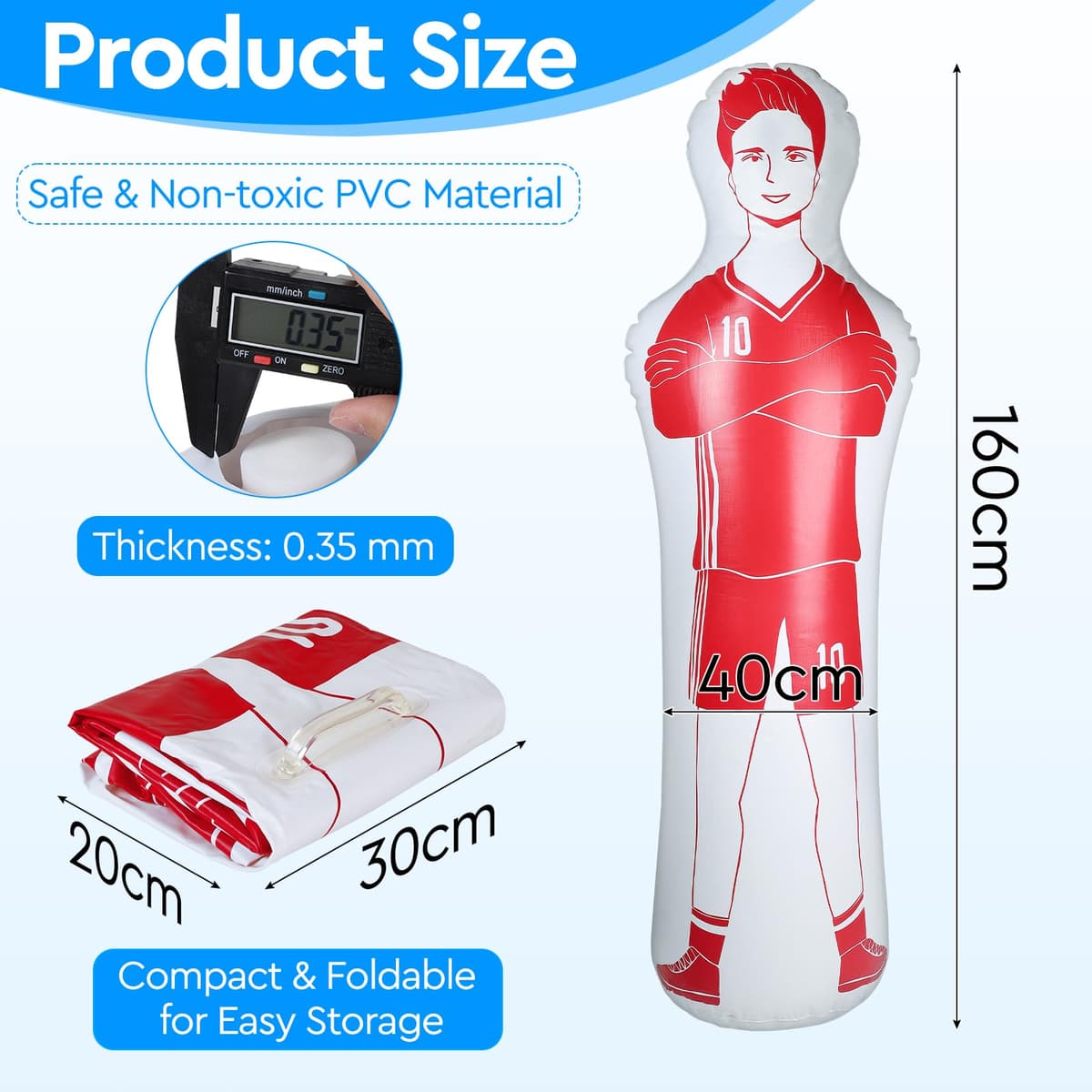 EFUTURETIME Maniquí Inflable de Fútbol de PVC, Muñeco aéreo de Portero Fácil de Plegar y Guardar, Saco de Boxeo Inflable para Entrenar en Fútbol, Baloncesto y Boxeo — view 2
