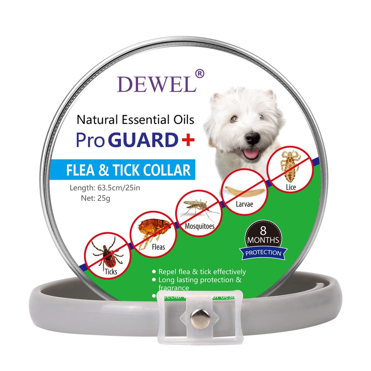 DEWEL Collar contra Pulgas y Garrapatas para Perros Grandes Medianos y Pequeños, Collar Antiparasitario para Perros 8 Meses de Protección, Control Antipulgas para Mascotas de 63,5 cm Gris 1 Unidad — view 15