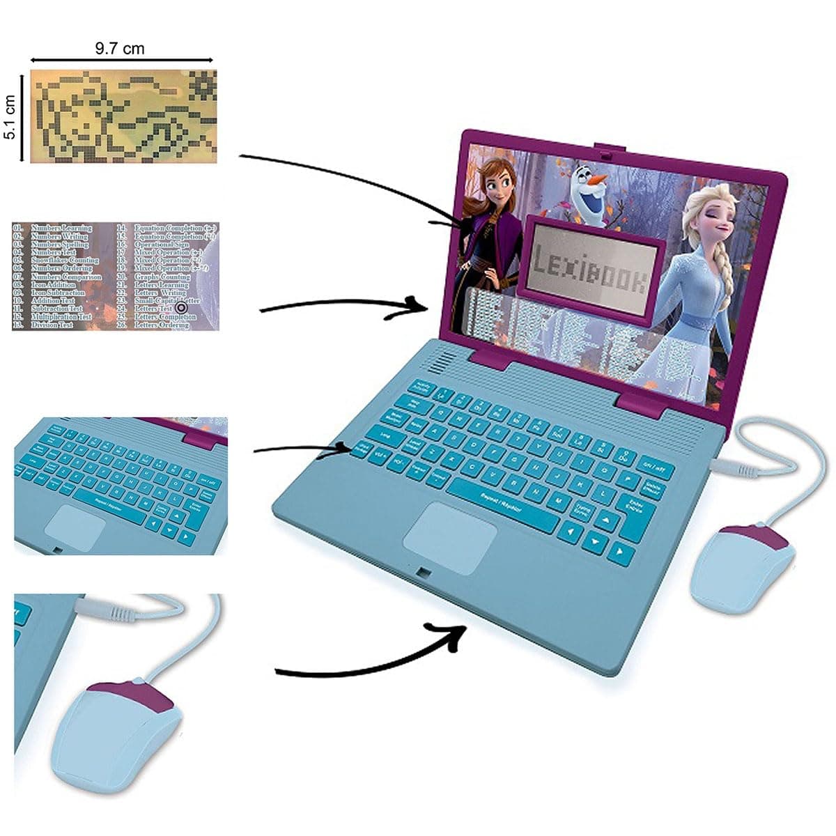 Lexibook, Frozen, Ordenador Educativo y bilingüe en español/inglés, Juguete para niñas con 124 Actividades para Aprender, Jugar y Escuchar música con Elsa y Anna, Azul/Púrpura, JC598FZi2 — view 3