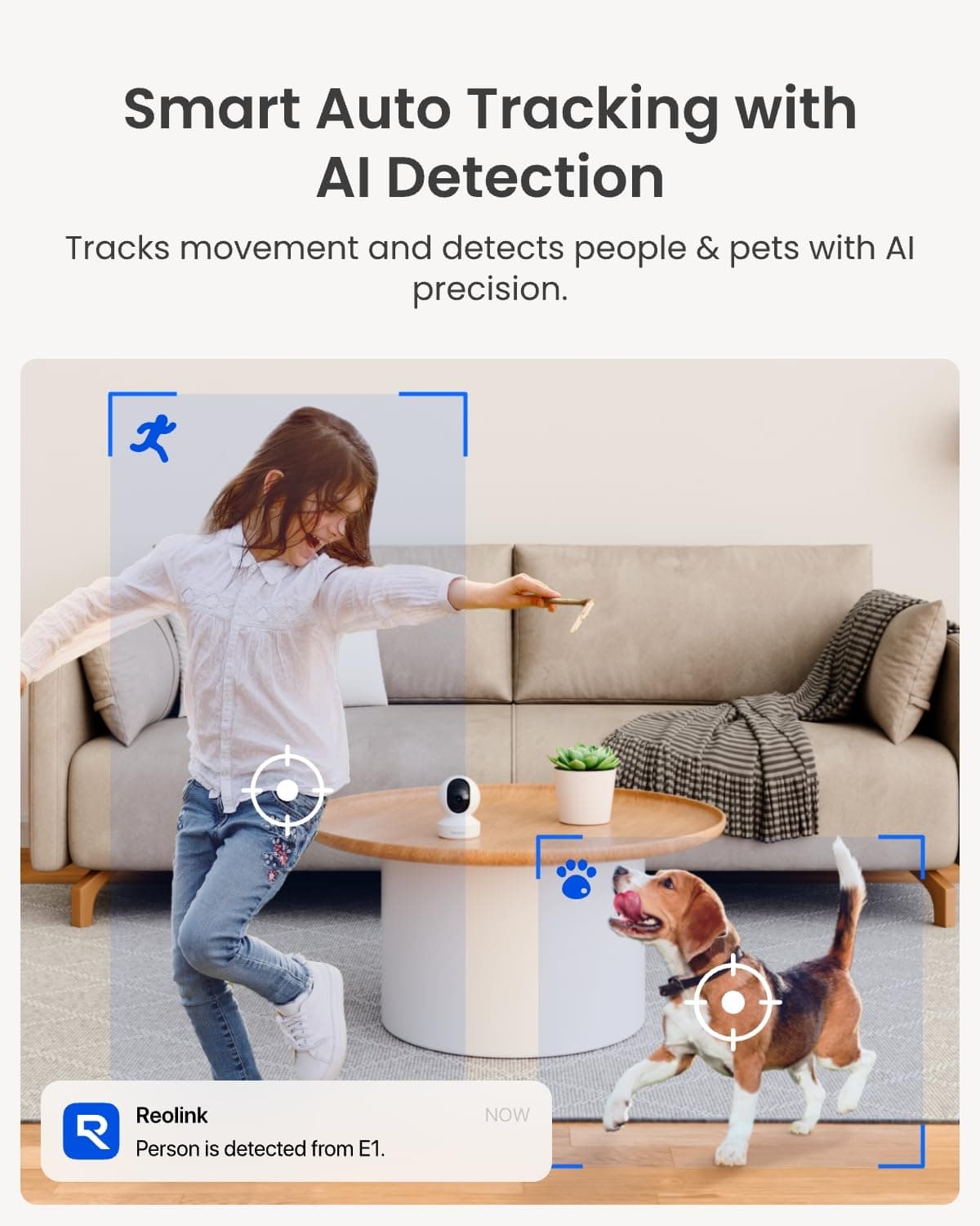 Reolink E1 4MP Indoor WiFi Security Camera - 360° Pan/Tilt Auto Tracking Baby Pet Monitor, AI Person/Pet/Cry Detection, 2-Way Talk, Night Vision, Local Storage, No Subscription, Works w/Alexa & Google — view 3