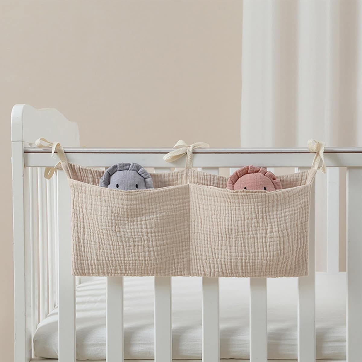 Crib Pocket Holder, Nursery Bedside Storage Bag, Hanging Bedside Feeding Bottle Bag, Hanging Crib Container, Multiple-Use Nursery Storage Pocket for Various Items — view 3