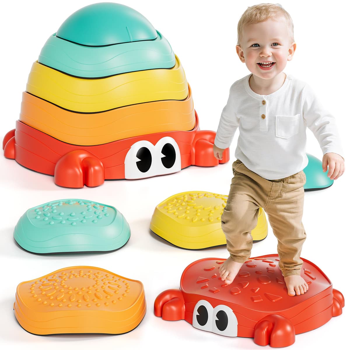 Lehoo Castle Piedras de Equilibrio para Niños,6 pcs Antideslizante Piedras de Paso para Niños, Juego de Equilibrio Exterior, Desarrollo Sensorial y Coordinación, Curso de Obstáculos — view 9