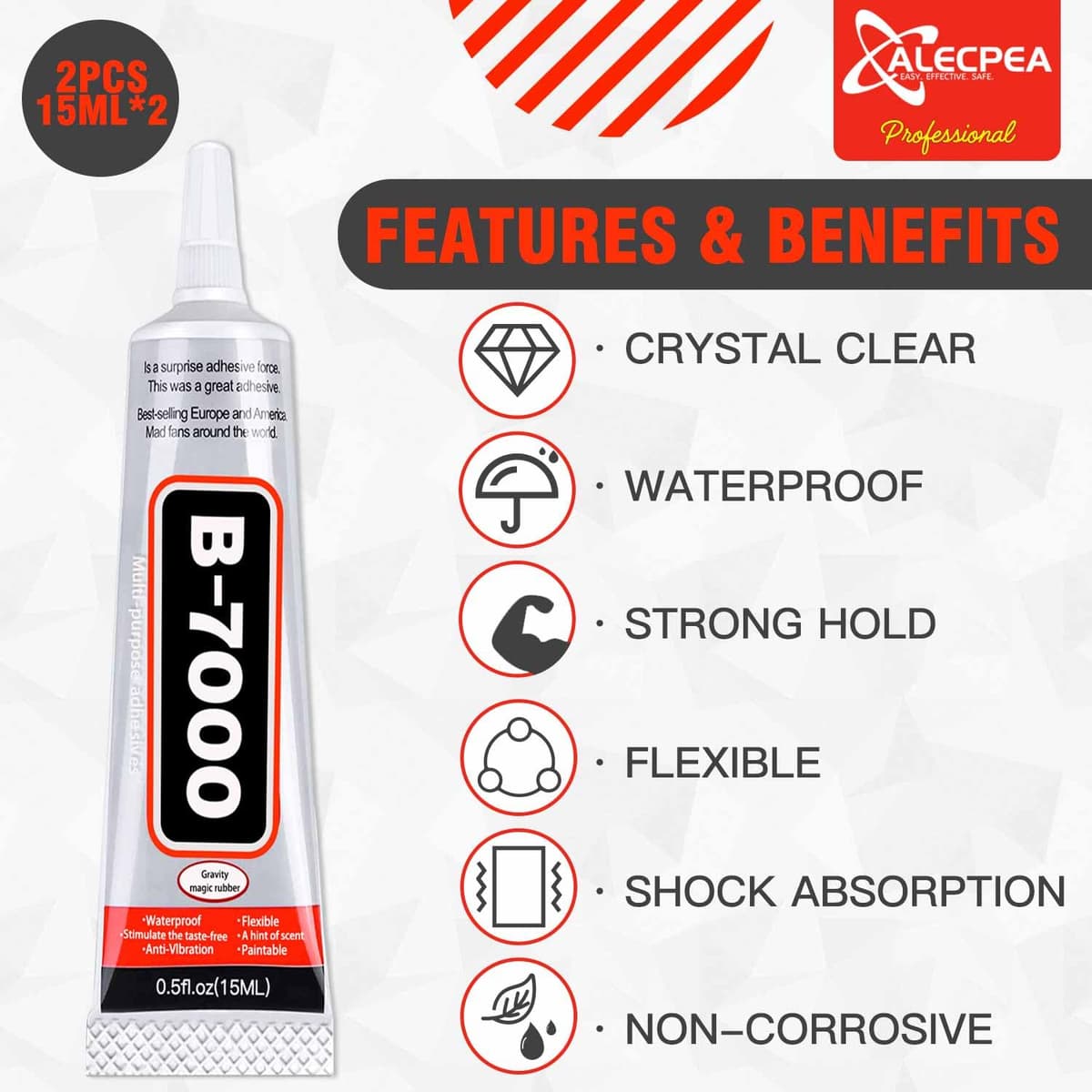 B-7000 Craft Glue for Jewelry Making - 15ml/0.5oz (2 Pack) - Multi-Function B-7000 Super Adhesive Glues Liquid Fusion Glue for Rhinestones Crafts, Clothes Shoes, Fabric, Jewelry Making, Cell Phones — view 3