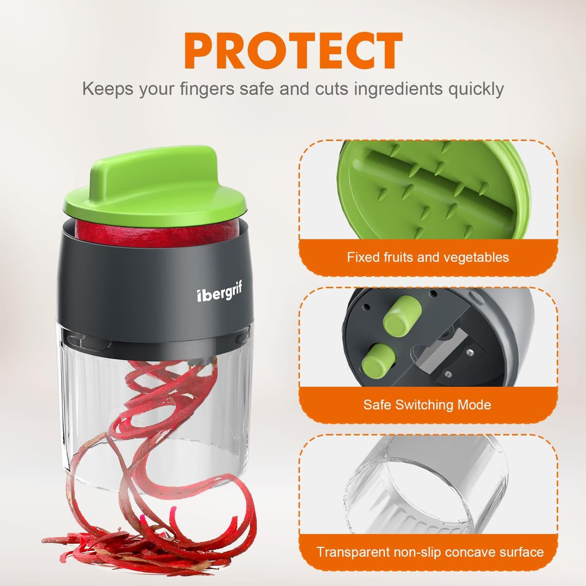 Ibergrif M522 Espiralizador de Verduras, Espaguetis Calabacin Maquina Mejorado, Espirilizador Calabacines Libre de BPA, Apto para Lavavajillas, 4 en 1 Cortador Calabacin para Pepinos, Calabacín — view 4