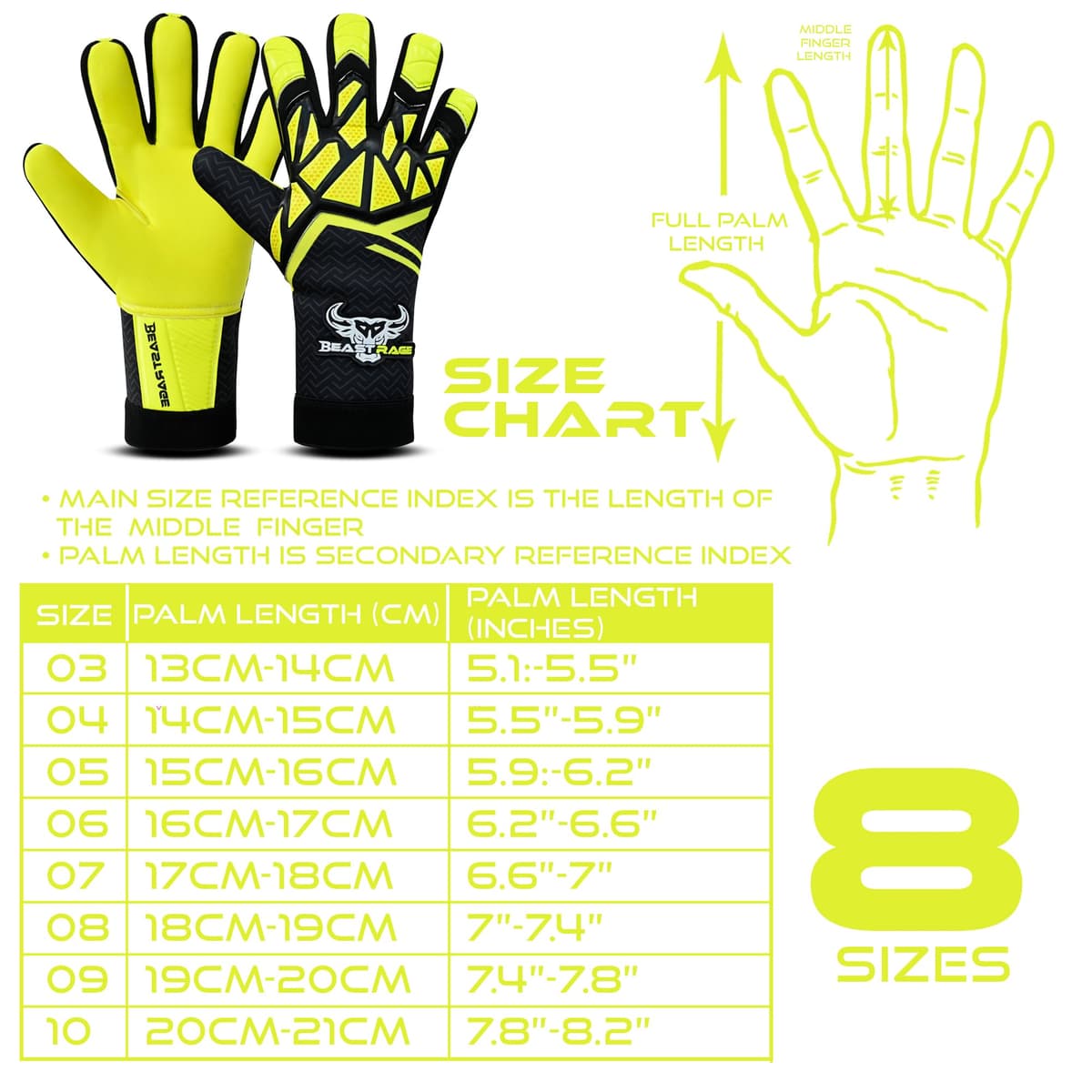 BEAST RAGE Guantes de portero para niños, adolescentes y adultos, guantes de portero de fútbol para niños y niños — view 5