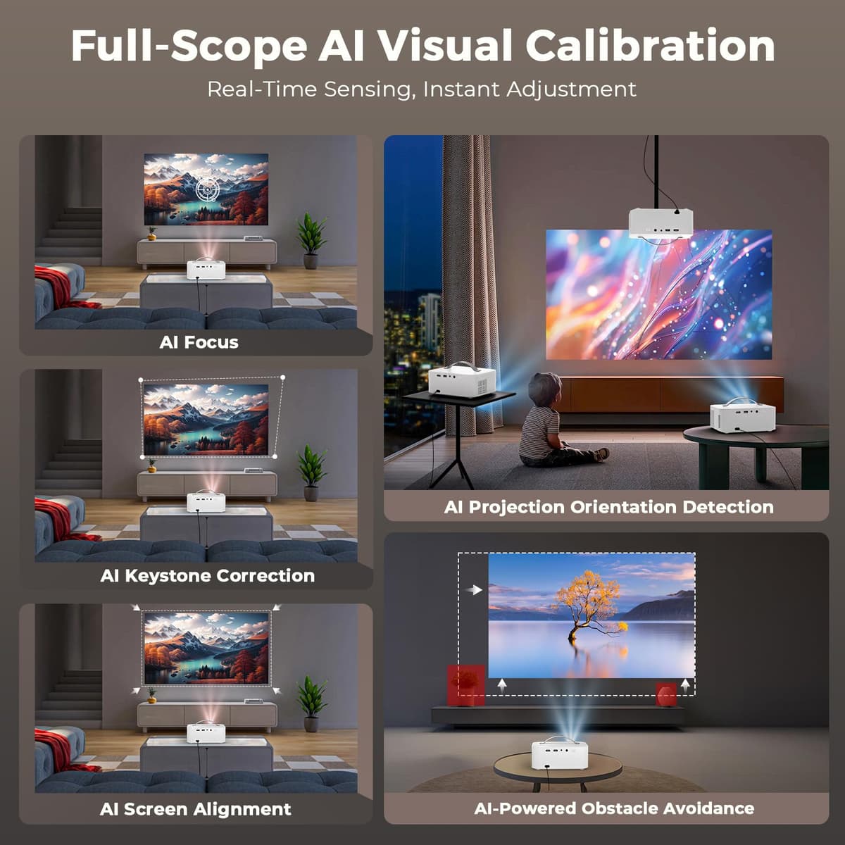 [5000+ Official-Apps & AI Auto Focus & 50W Dolby Audio] Outdoor-Projector-4k with WiFi and Bluetooth, AI Movin 2.0 OS Smart Projector with HDR10+, Lisowod Portable 4K Proyector 2026 Upgraded — view 6
