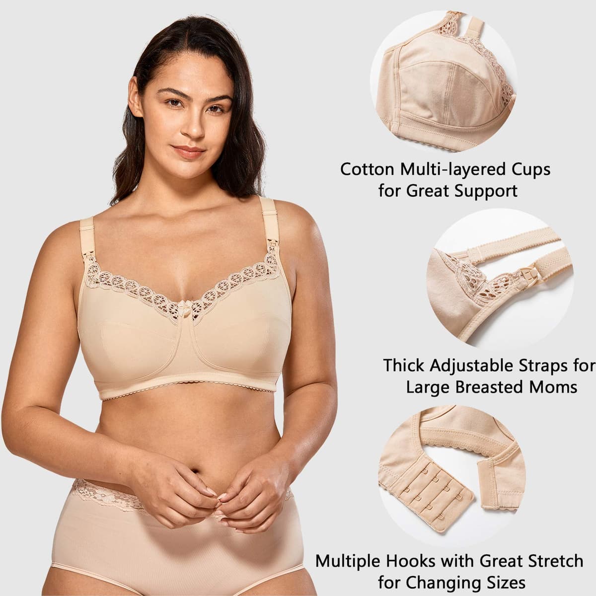 Gratlin Women's Nursing Bras Cotton Plus Size Maternity Wireless Comfort Breastfeeding Bra — view 4