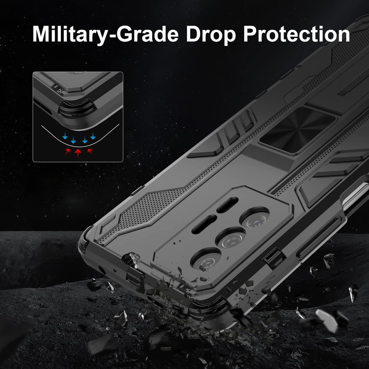 Funda para CMF Phone 2 Pro, Carcasa Antigolpes con Soporte anular metálico, Case Protectora de Grado Militar, Negro — view 1485