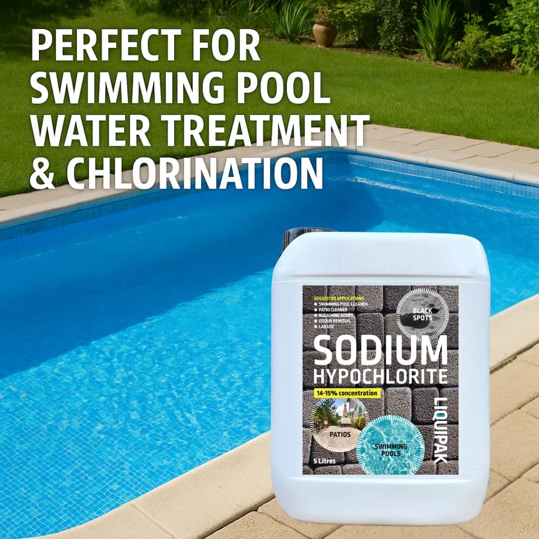 Liquipak Sodium Hypochlorite 20 Litres Patio Cleaner (4x5L) | High Strength 14-15% Concentration | Swimming Pool Liquid Chlorine & Black Spot Remover | Bleach Solution — view 6