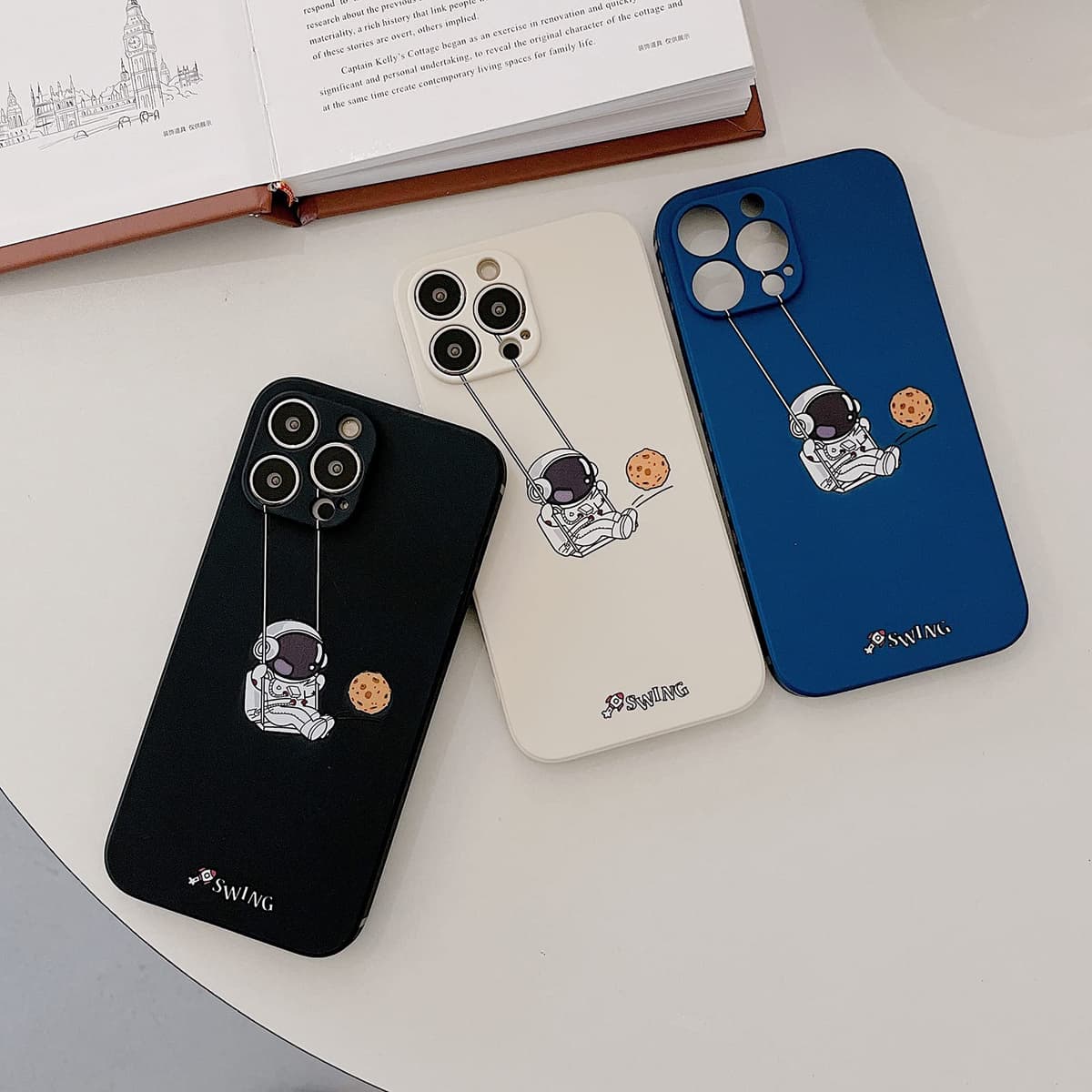 Yonds Queen for iPhone 14 Plus Cute Case, Cool Cartoon Swing Astronaut Planet Moon Space Design Stylish TPU Bumper Shockproof Anti-Slip Protector Fashion Case (Black Planet, iPhone 14 Plus) — view 7