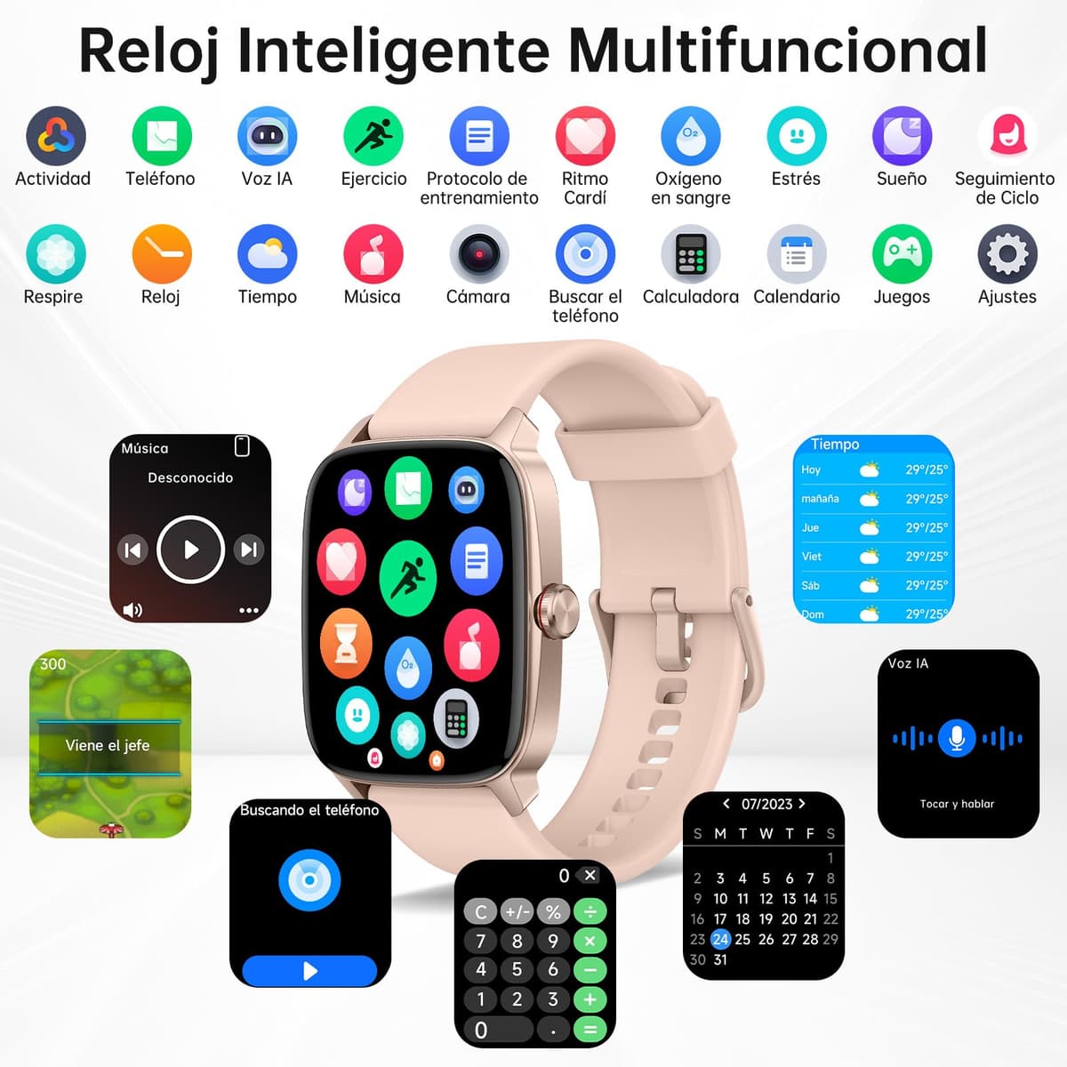 Smart Watch Woman Man with Bluetooth Calls and AI Voice, 1.85 Inch Smartwatch with WhatsApp Notification, Heart Rate Monitor/SpO2/Sleep/Pedometer, 110+ Sports Modes, Waterproof IP68 for iOS/Android — view 7