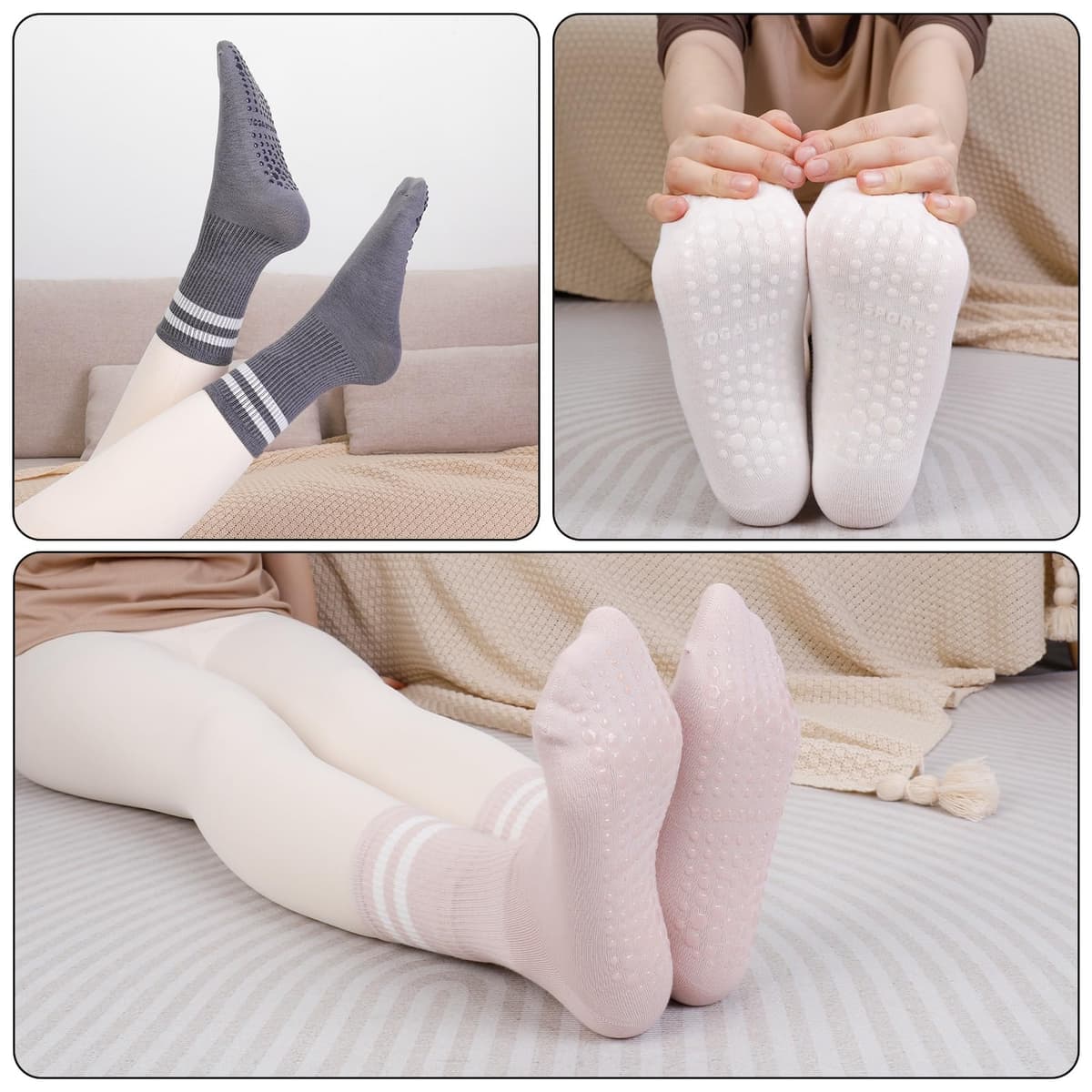 Zuimei Yoga Grip Socks Women, Non Slip Pilates Socks Grippy Socks Ladies Mid-Calf Grip Socks for Ballet Dance Workout Fitness Running — view 6