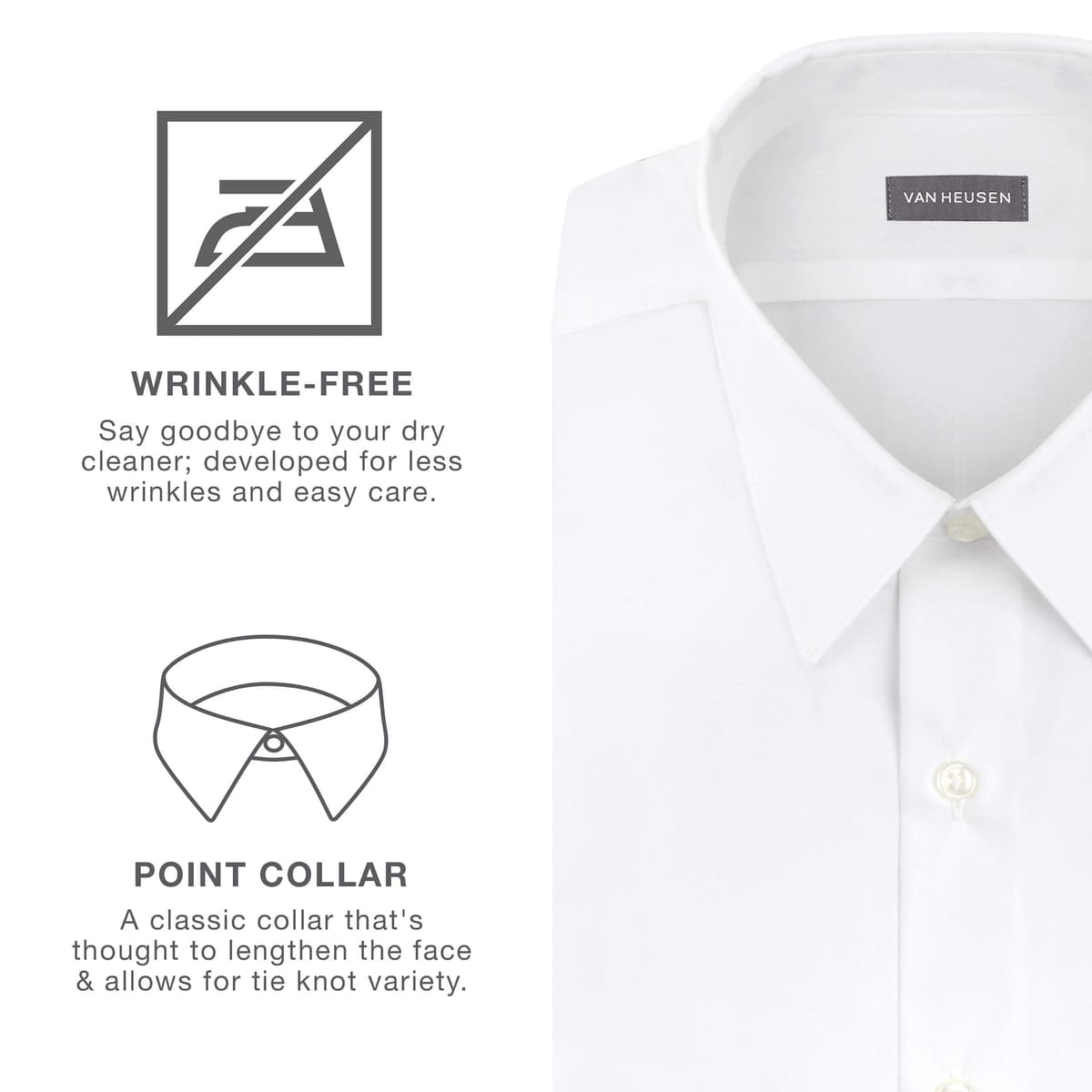 Van Heusen Mens Dress Shirt Regular Fit Poplin SolidDress Shirt — view 6