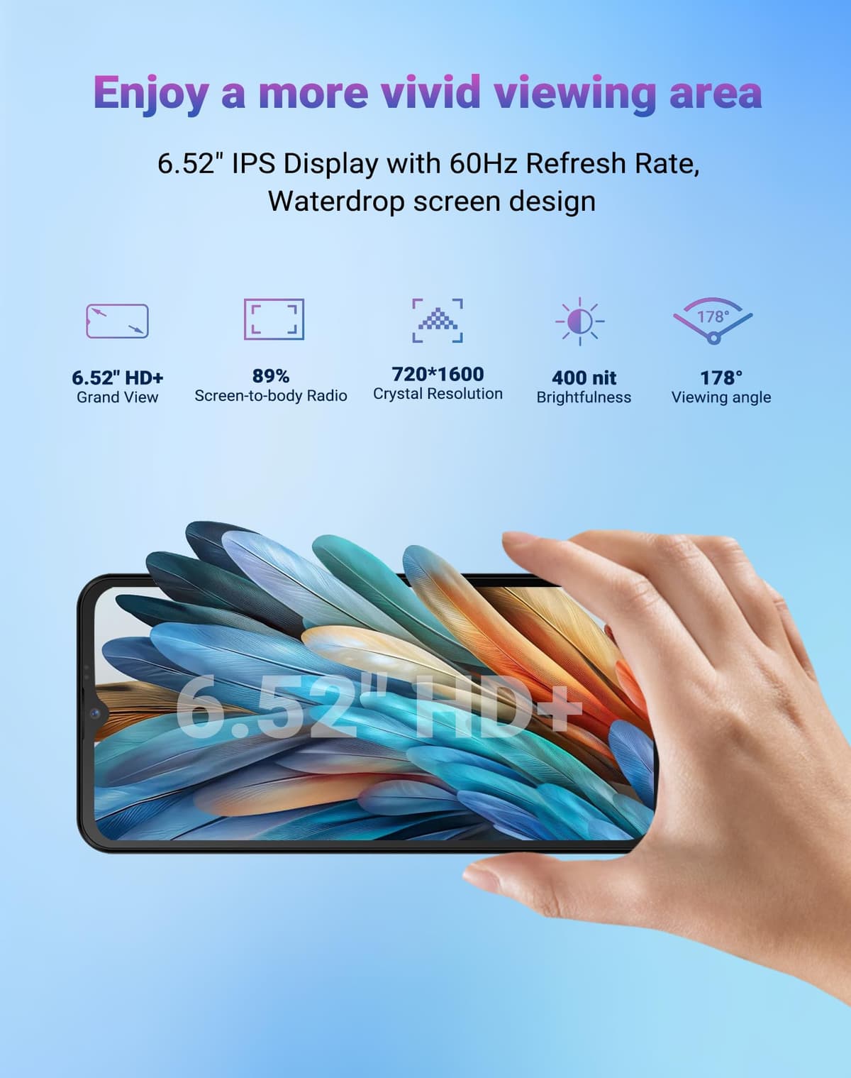 invens NOTE TK01 Android 12 4G Smartphone,16MP+5MP Camera, 4+32GB/256GB, 6.6" HD+ Display, 4250mAh Battery, Dual SIM, Face Unlock, OTG/GPS Unlocked Mobile Phone-Dark Blue — view 5
