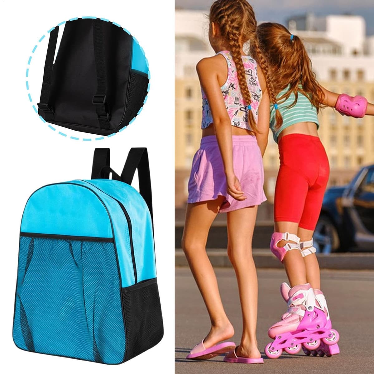 Mochila Para Almacenamiento De Patines - Estuche Para Patines Con Compartimentos Multifuncionales De 35x17x43cm | Mochila Deportiva Ajustable | Mochilas Deportivas Resistentes A La Intemperie Para Cas — view 3