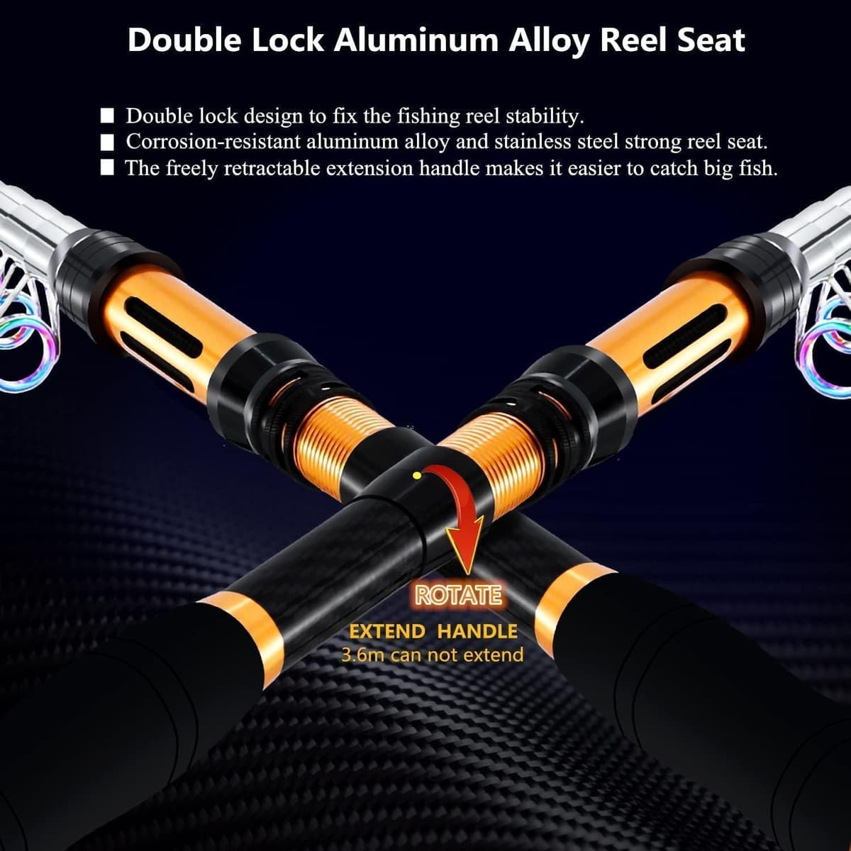 Nueva Caña de Pescar Portátil 99% Cabeza de Palo Fluorescente de Fibra de Carbono, Palanca de Pesca de Surf de Viaje Telescópica Súper Dura y Ultraligera (Completo-B, 2.1M/82.6in/6.88ft) — view 4