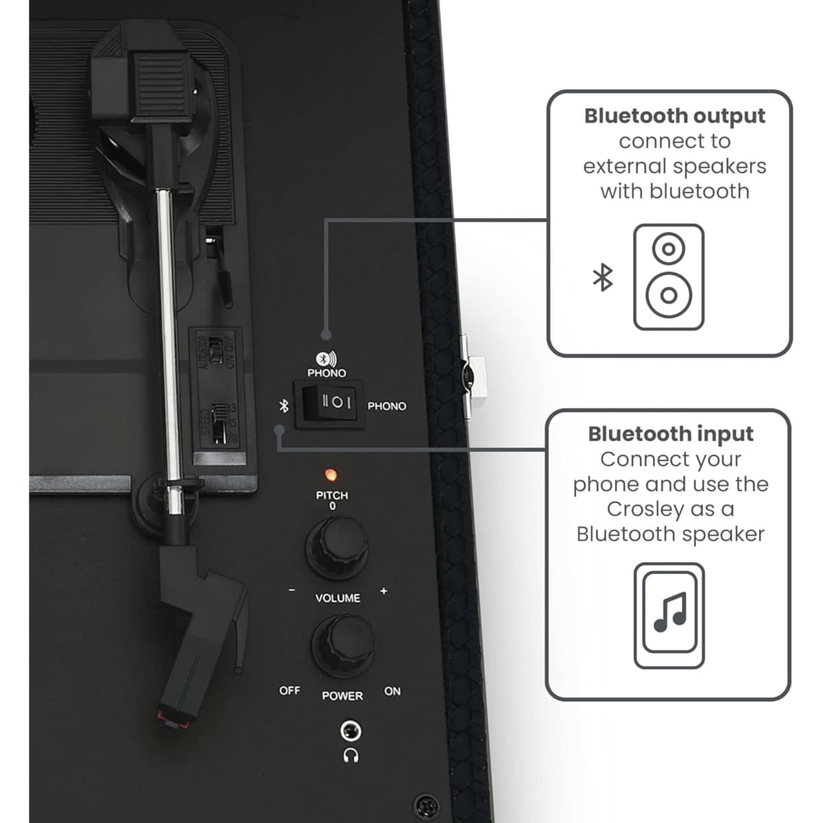 Crosley Voyager Portable Turntable - Bluetooth Record Player, 3-Speed Suitcase Vinyl Player, Home Turntables for Vinyl Records, Built in Stereo Speakers & Bluetooth Receiver, AUX Input, Black — view 5