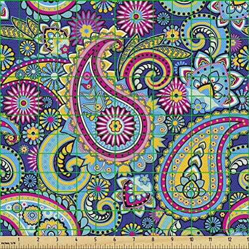 Ambesonne Navy and Blush Fabric by The Yard Old Fashioned Eastern Floral Paisley Motif Vintage Oriental Elements Decorative Fabric for Curtain Kitchen Bench Sofa Chair Cover Quilts 1 Yard Yellow Pink