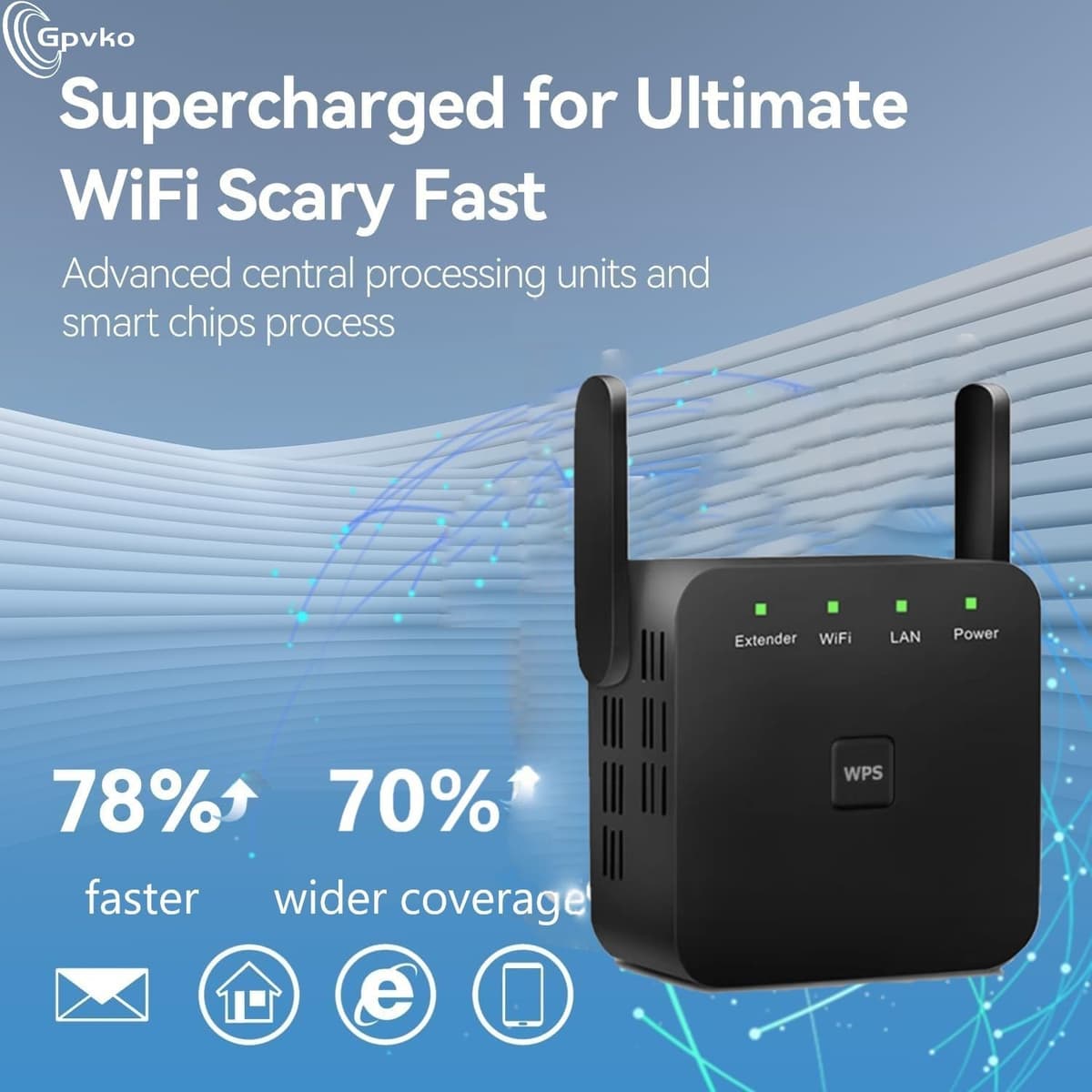 2026 WiFi Extender, WiFi Booster, WiFi Repeater, Covers Up to 9800 Sq.ft and 50 Devices, Internet Booster - with Ethernet Port, Quick Setup, Home Wireless Signal Booster（Black） — view 3