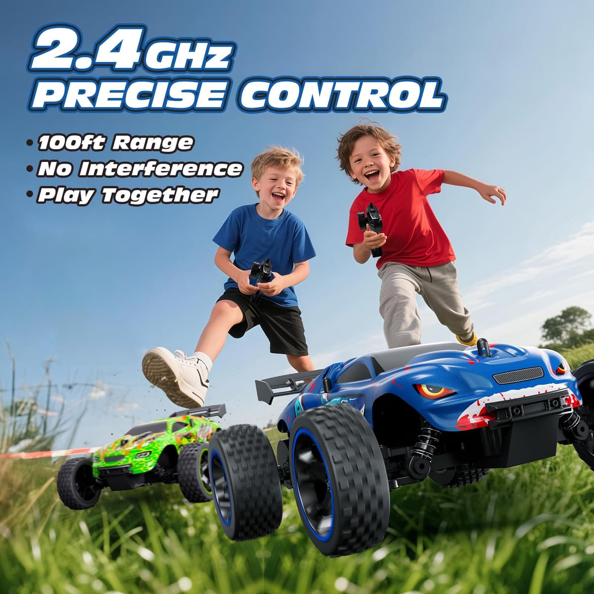 Tecnock - Coche teledirigido a distancia, escala 1:18, camión RC 2WD todoterreno 2.4GHz con luces LED, recarga USB-C fácil, 50 min de juego, juguete regalo para niños 8-12 años niños y niñas — view 4
