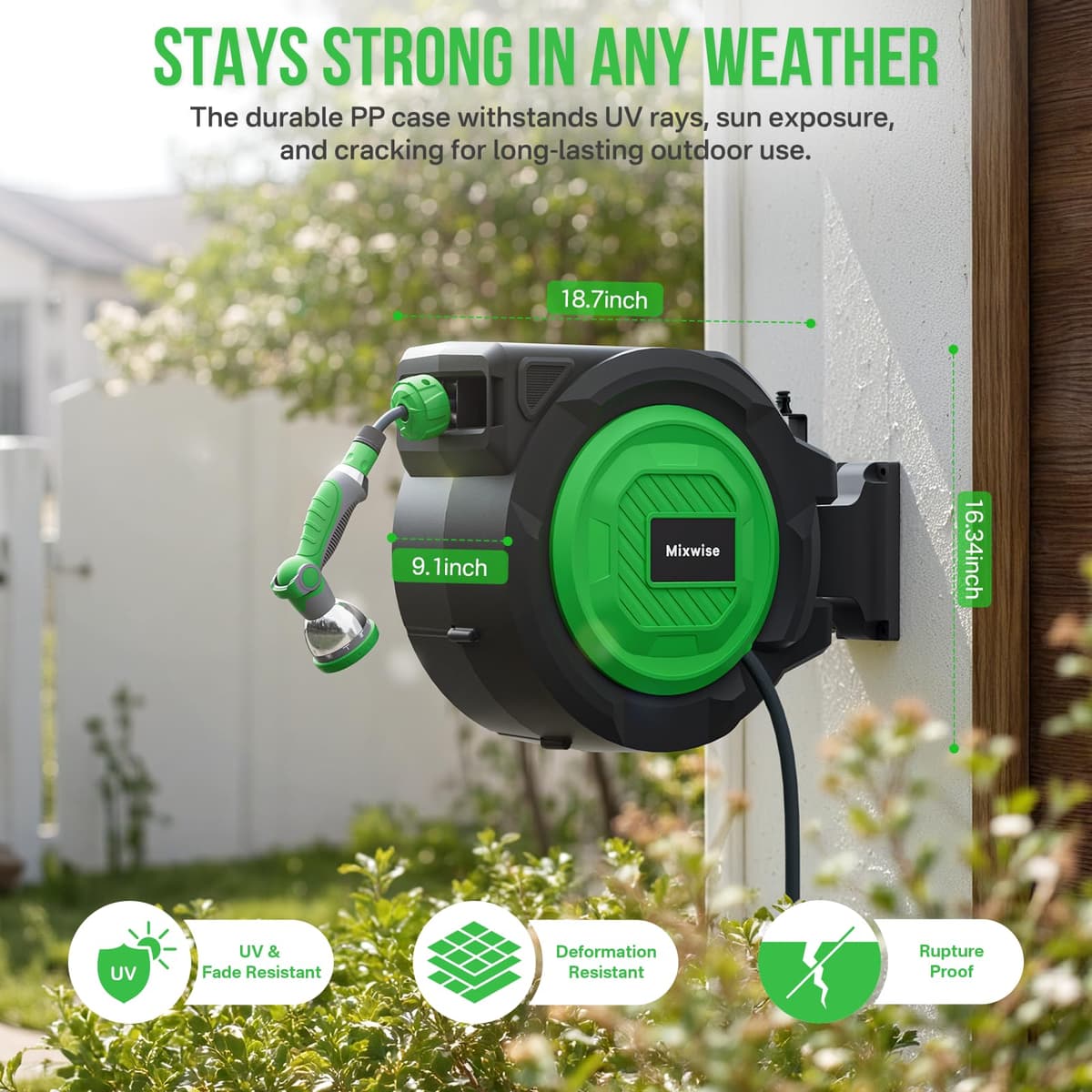 Retractable Garden Hose Reel, 1/2'' x 30m+2m Wall Mounted Hose Reel with 180° Swivel Bracket,10-Pattern Nozzle, Automatic Slow Return System, Any Length Lock, Hosepipes for Garden, Cleaning — view 6
