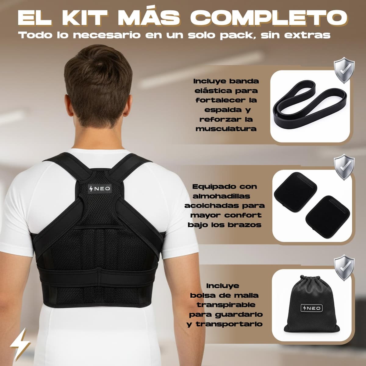 Corrector postura espalda | Corrector postura hombre mujer | Faja espalda ajustable transpirable | Espalda recta y alivio cervical | Incluye bolsa + banda elástica + almohadillas protectoras — view 5