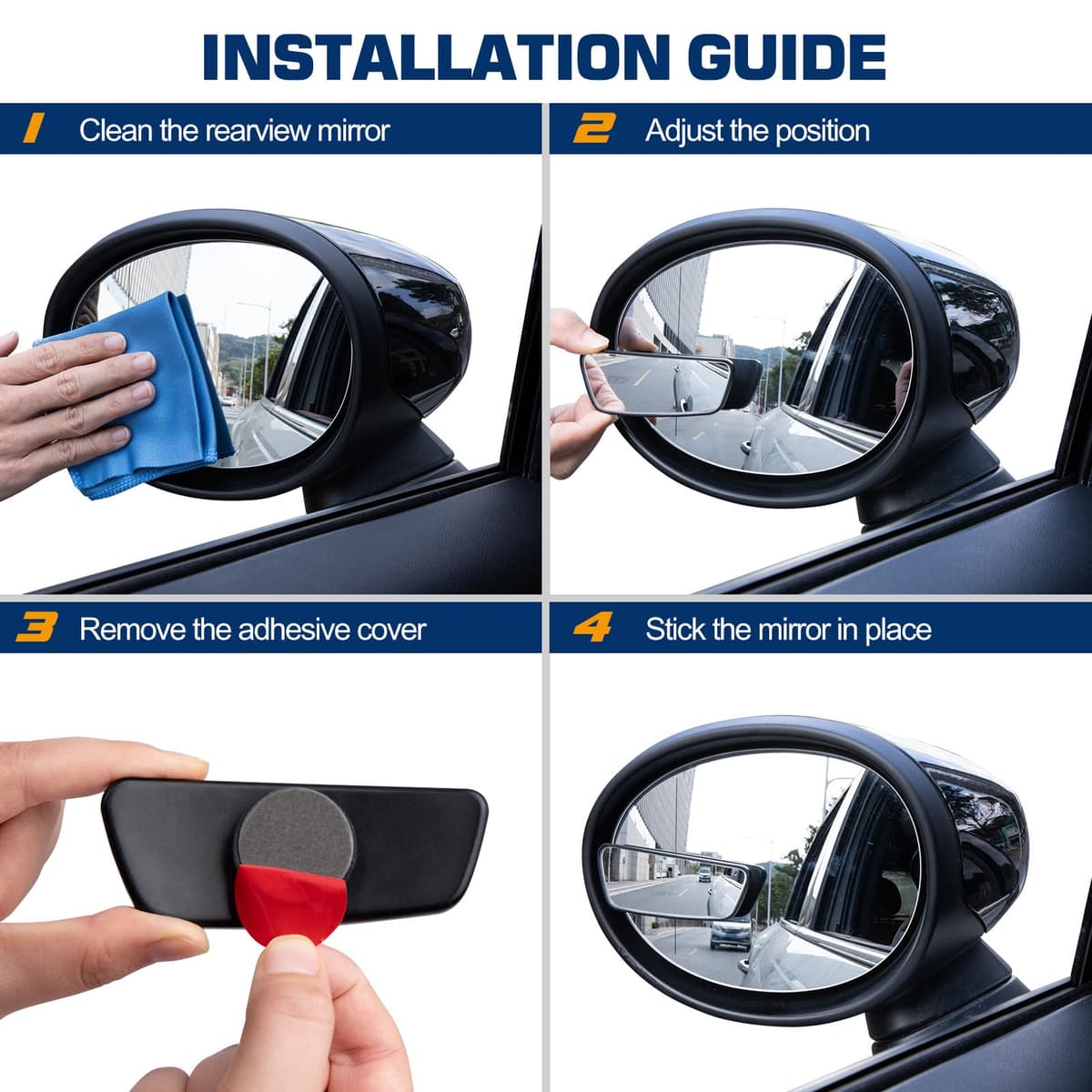 Spurtar 2 Pack Blind Spot Mirrors for Cars, HD Glass Framed Convex Rear View Blind Spot Mirror Stick on with 360° Rotation Adjustable blindspot mirror for Trucks, Cars, SUVs, RVs, and Vans — view 8