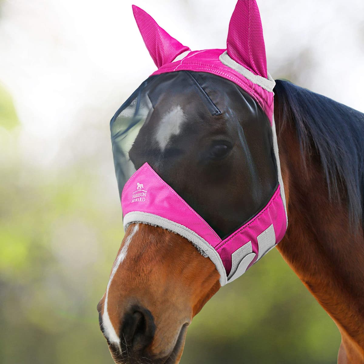 Harrison Howard CareMaster Pro Luminous Horse Fly Mask Standard with Ears UV Protection for Horse Red M Cob — view 12