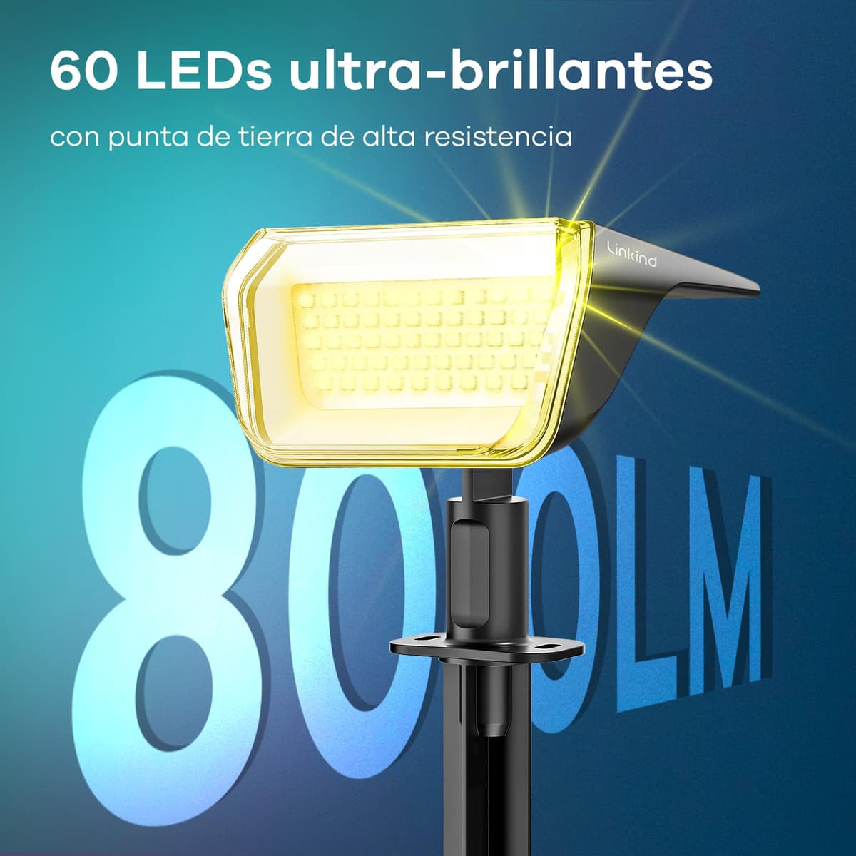 Linkind 60 LED Luces Solares Exterior Jardin,3000K Blanco Cálido Focos Solares con el modo de invierno, 800LM,Impermeable IP67 Lámparas Solares para Jardín, Patio, Calzada, Piscina,3 Piezas — view 2