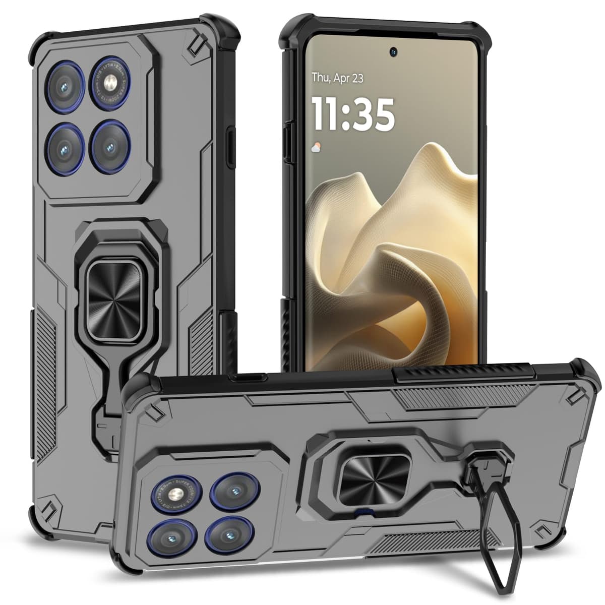 Funda para CMF Phone 2 Pro, Carcasa Antigolpes con Soporte anular metálico, Case Protectora de Grado Militar, Negro — view 407