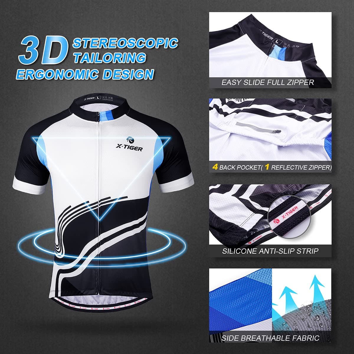 X-TIGER Hombres de Bicicleta con 5D Gel Acolchado MTB Ciclismo Maillots Tirantes Culotte Pantalones Cortos Culotes — view 3