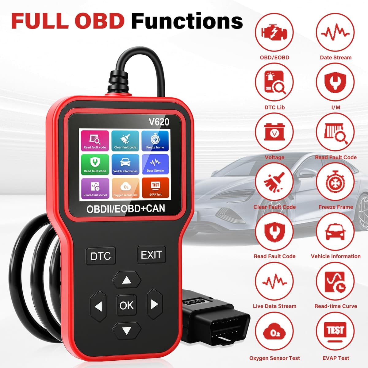 diymore OBD2 Scanner Car Diagnostic Engine Fault Code Reader with 35,901 DTC Database, Check Engine Light Reset Tool for All OBDII Vehicles for BMW Audi VW Mercedes — view 2