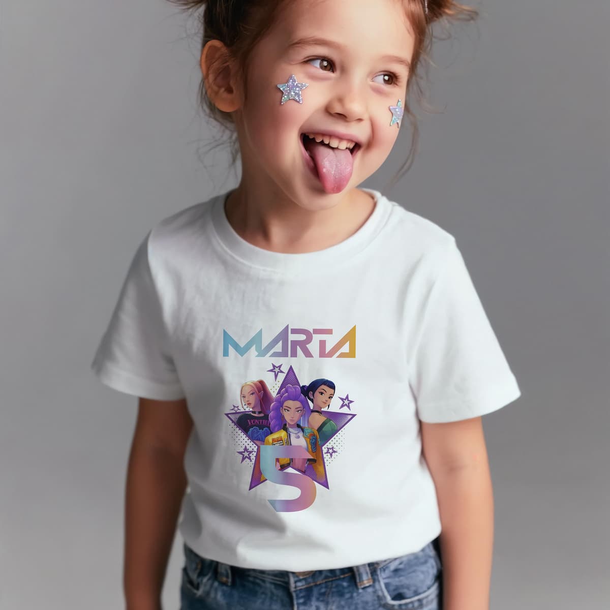Evyre KPOP Birthday T-Shirt Personalised Name and Age with Topper Anniversary Cake Gift Party Huntrix Sajaboys Boys Girls Unisex Children's Sweatshirt (Star) — view 7