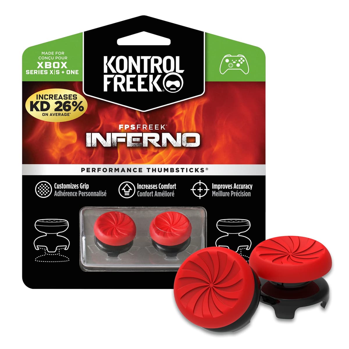 KontrolFreek FPS Freek Inferno for Xbox One and Xbox Series X Controller | Performance Thumbsticks | 2 High-Rise Concave | Red — view 4