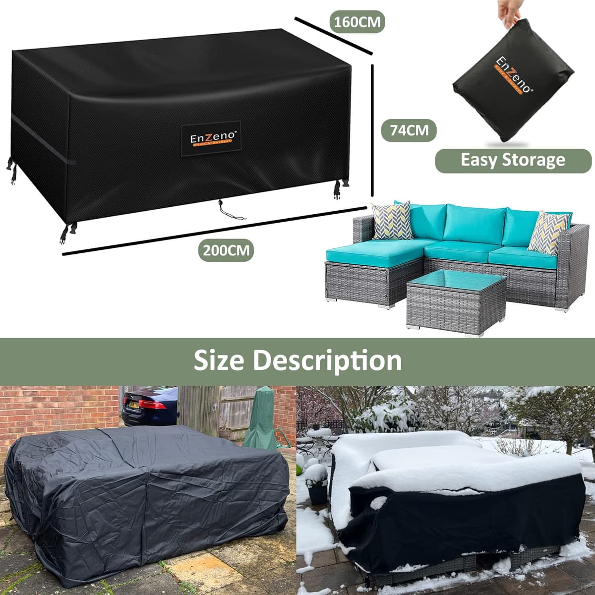 Enzeno Outdoor Garden Furniture Covers - Waterproof with Air Vent, Patio Table and Chair Set Cover, Heavy Duty Oxford Fabric 200X160X74cm — view 6