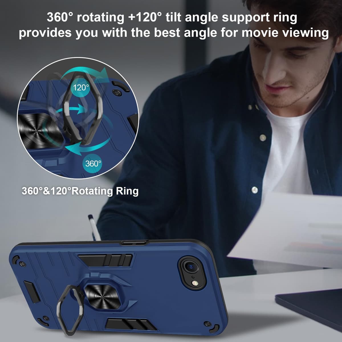 Funda para CMF Phone 2 Pro, Carcasa Antigolpes con Soporte anular metálico, Case Protectora de Grado Militar, Negro — view 269
