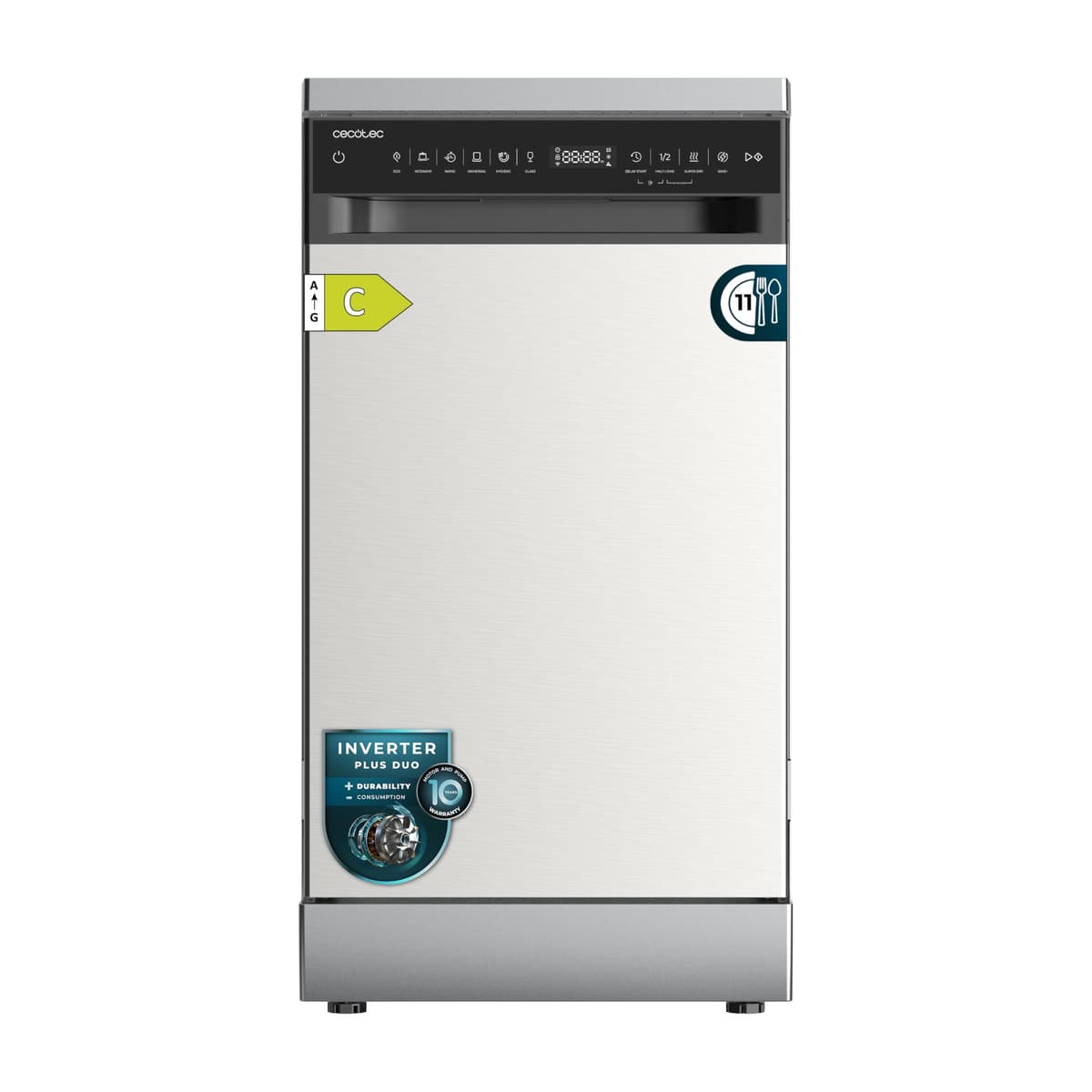 Cecotec Lavavajillas 45 cm Libre Instalación Bolero Aguazero 4360 Inox. 11 Cubiertos, 9 Programas, Motor Inverter Plus Duo, Panel Touch, Super Dry, Save+, AutoClean, Delay Start, Inox — view 6