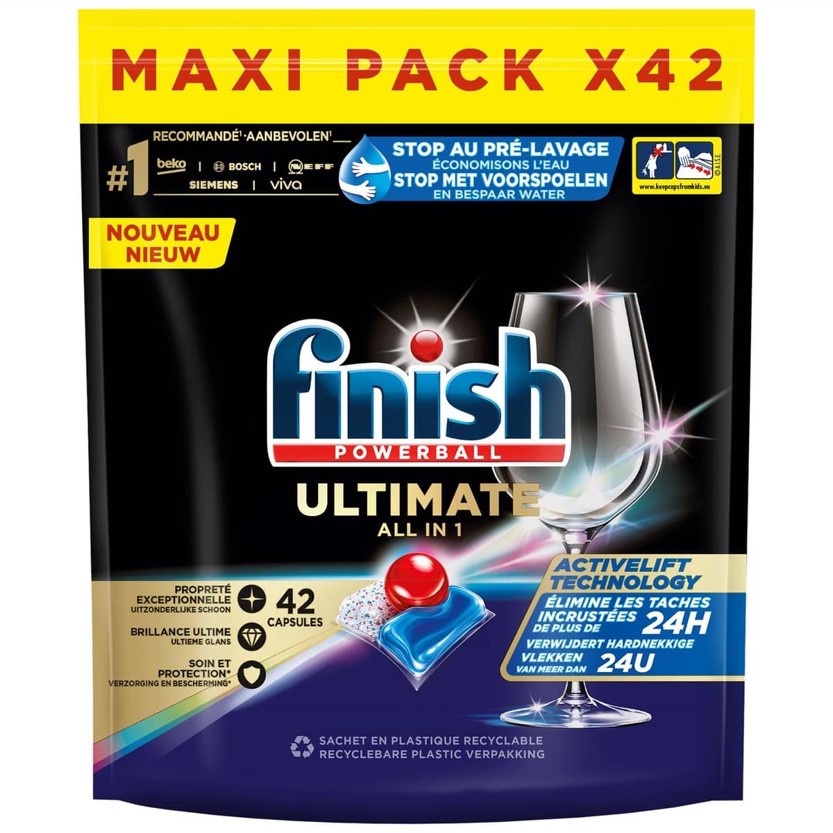 Finish Powerball Ultimate Infinity Shine, pastillas para el lavavajillas con poder quitagrasas y protección del cristal, 2 packs de 80, total 160 Pastillas — view 11