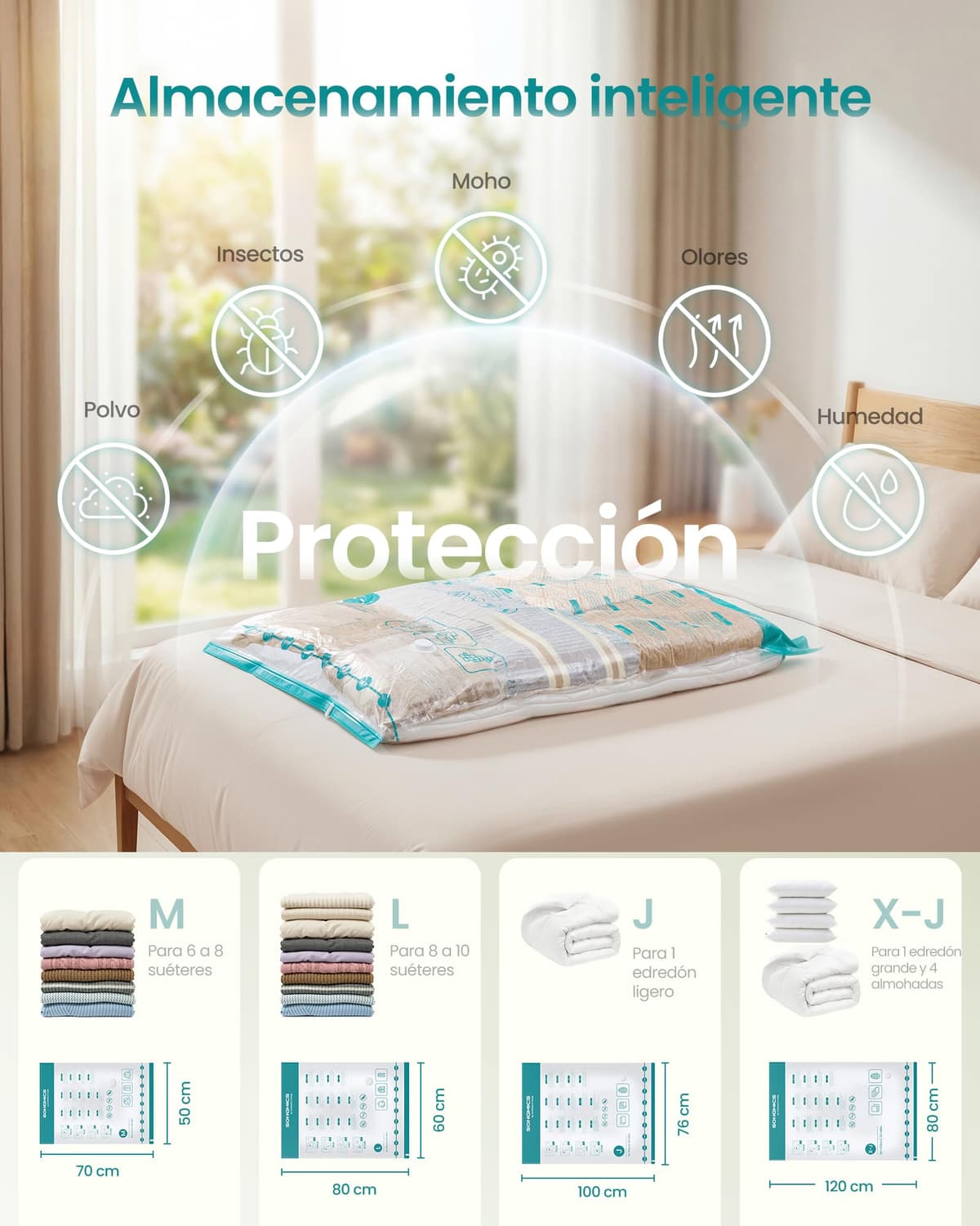 SONGMICS Bolsas de Vacío con Bomba Eléctrica Recargable y Portátil, Bolsas para Ropa, Sábanas, Armarios y Viajes, Compactas y Reutilizables, 15 Piezas, 3M/4L/4J/4X-J, Transparentes LVB204W101 — view 3