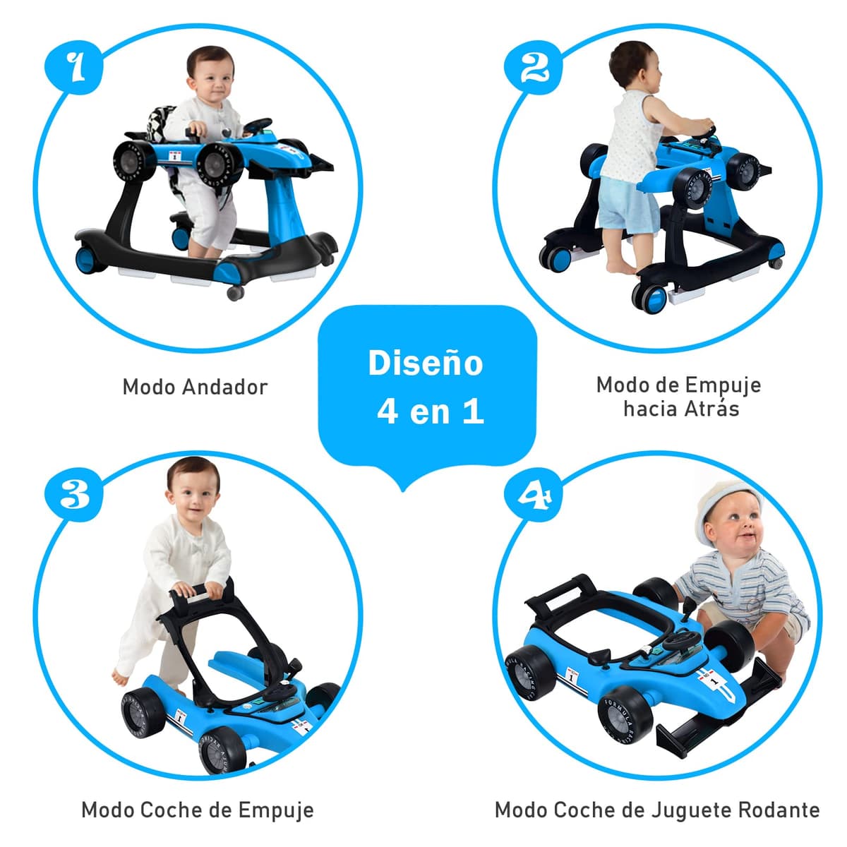 COSTWAY 4 en 1 Andador Bebes, Tacata Bebe Plegable con Altura y Velocidad Regulables, Carillón con Luces, Volante y Asiento con Cojín, Diseño Antivuelco, Caminador para Bebe de 6-18 Meses — view 2
