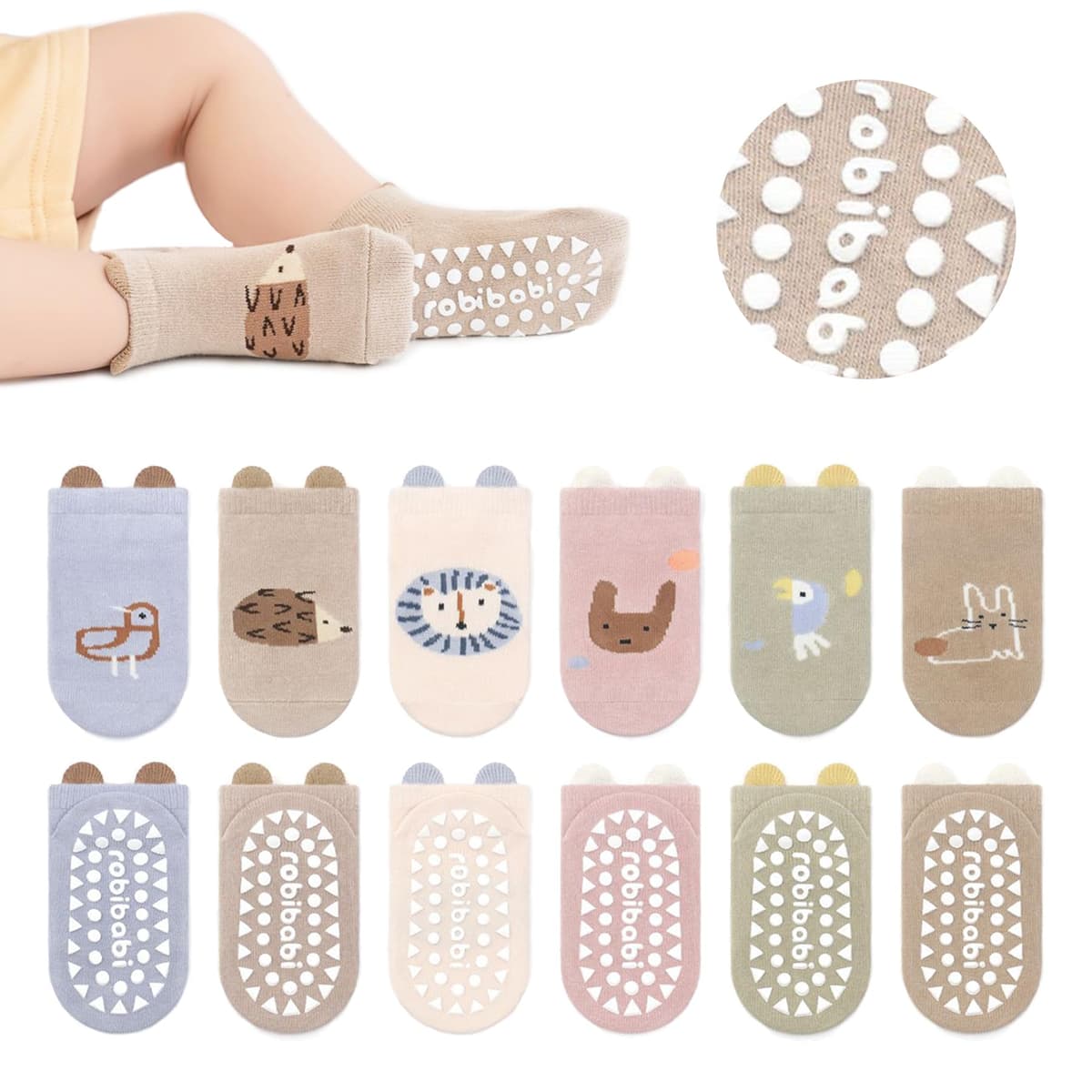 YANWANG Bebé Antideslizante Tobillo Calcetines De Dibujos Animados Lindo Agarre Calcetines Para Bebés Niños Niños Niñas Multicolores 6 Par — view 11