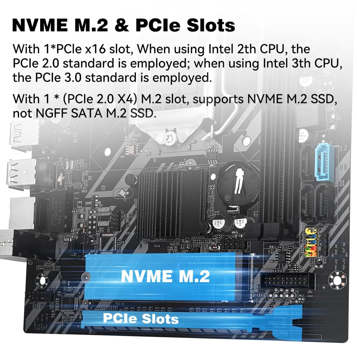 SHANGZHAOYUAN LGA 1155 Motherboard B75 for Intel 2th/3th Gen i3,i5,i7/Xeon E3 12XX V2 Series CPUs, DDR3, NVME M.2, PCIe X16, 100M LAN, VGA, HDMI-Compatible, SATA 3.0, USB 3.0, Gaming PC Mainboard — view 4