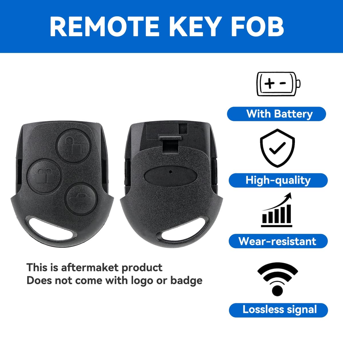 3 Button Remote Key Fob Replacement Black Head for Ford Fiesta MK6 Focus MK2 Mondeo Fusion KA S-Max C-Max Cougar Transit Tourneo Connect Key 433MHz (NO Chip NO Blade） — view 5