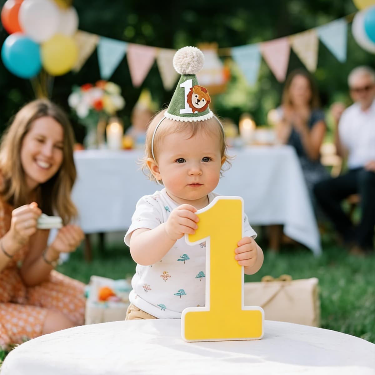 1st Birthday Decorations,1st Birthday Hat, Jungle Themed Soft Cone Party Hat, Adjustable Baby Party Hats, for 1 Year Old Birthdays Decorations And Photo Props — view 3