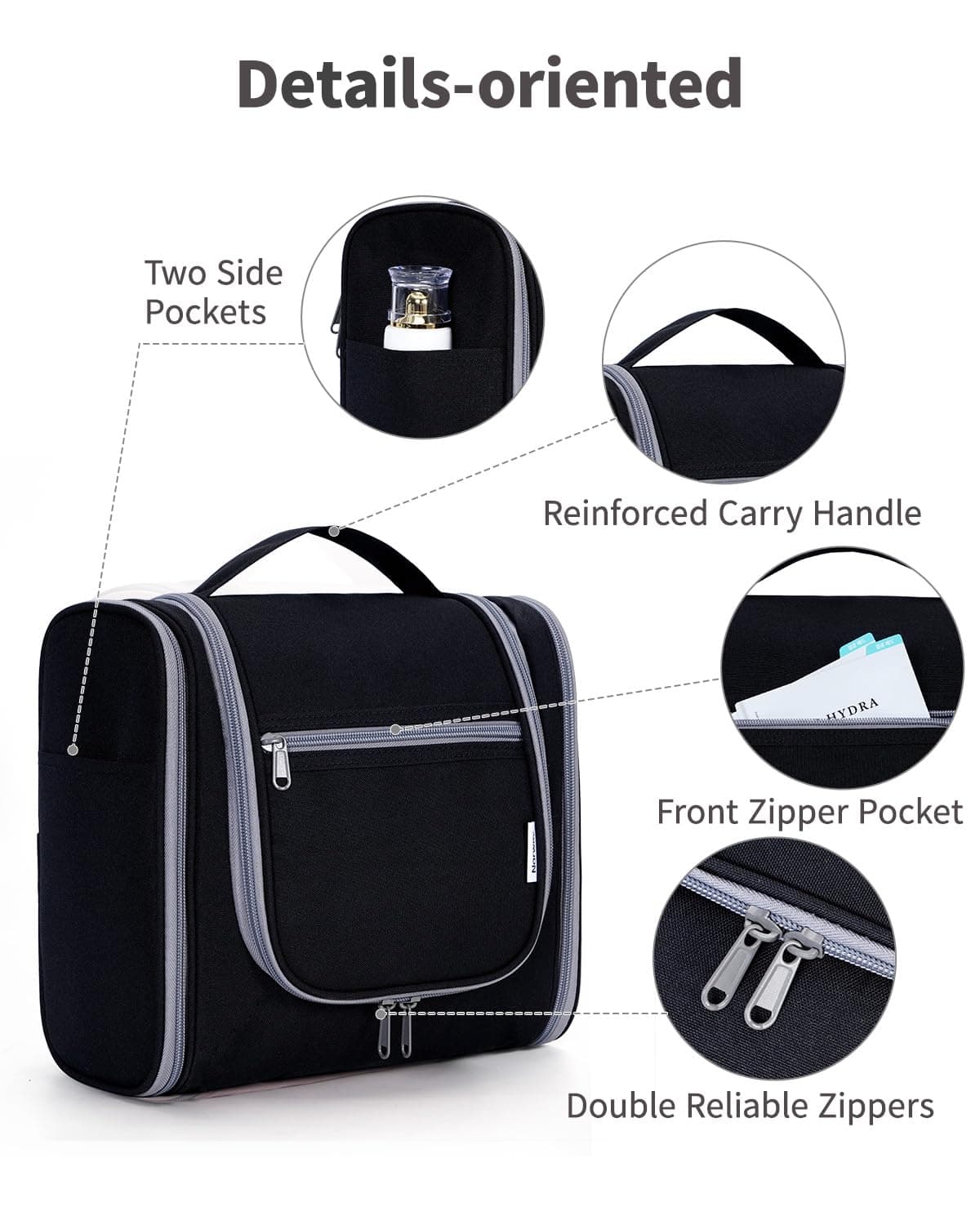 Narwey Neceser Mujer Bolsa de Aseo Colgante, Organizador de Maquillaje Neceser Viaje para Hombre y Mujer Accesorios de Viaje (Negro(Grande)) — view 4