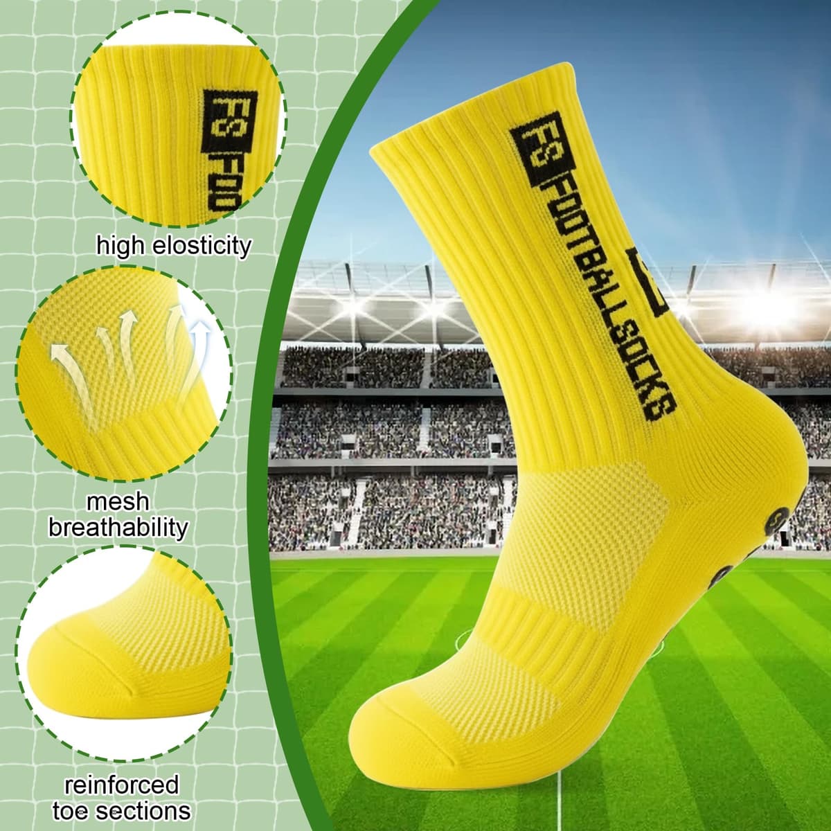 Yanrunce 3 pares de calcetines de fútbol antideslizantes para hombre, mujer, niños, tallas 39-46, calcetines de fútbol, calcetines antideslizantes para fútbol, baloncesto, correr, transpirables — view 5