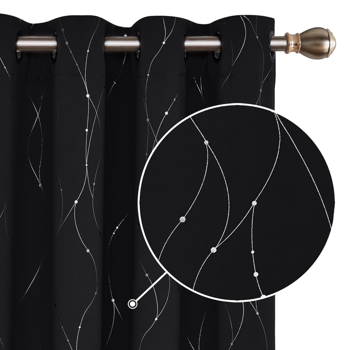 Deconovo Soft Dotted Line Foil Printed Blackout Curtains Thermal Insulated Curtains Eyelet Energy Efficiency Room Darkening Curtains for Bedroom 52 x 72 Inch Light Grey 2 Panels — view 50